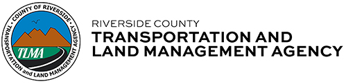 Logo of Riverside County Transportation and Land Management Agency, featuring mountains and a road design.